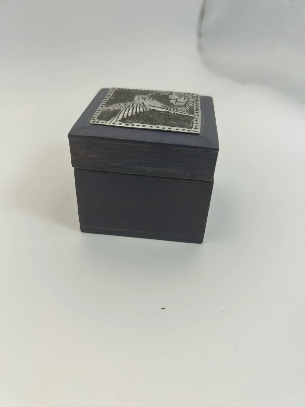 Navy Blue Hummingbird Trinket Box Wooden Small 2